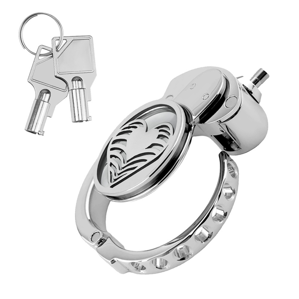 Men's Stainless Steel Heart-Shaped Chastity Cage | Includes 6 Adjustable Rings (32–50 mm)