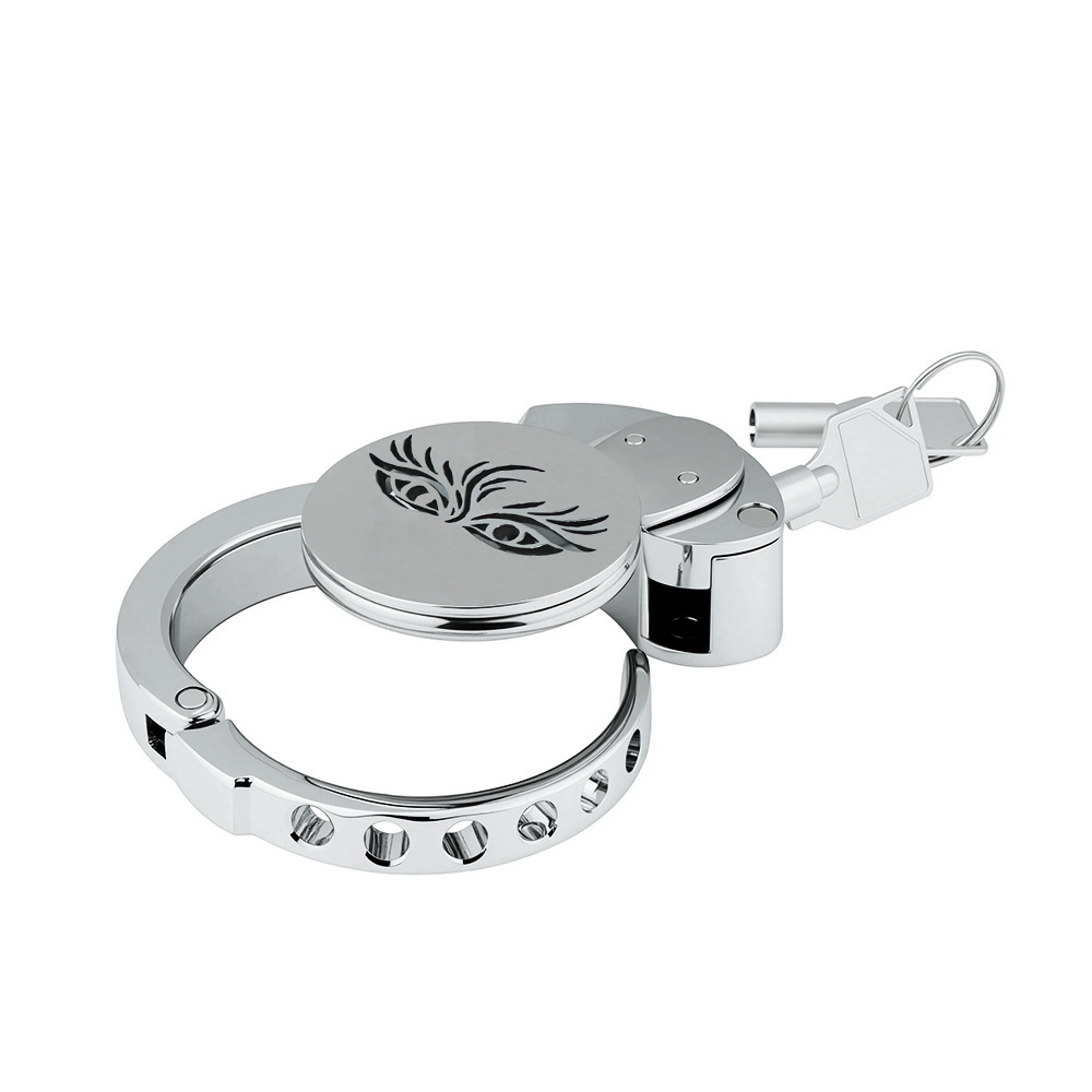 304 Stainless Steel Men’s Chastity Lock with Eye Design | Secure Long Cage with Adjustable Rings