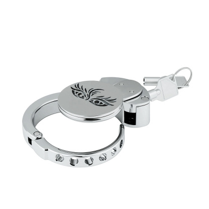 304 Stainless Steel Men’s Chastity Lock with Eye Design | Secure Long Cage with Adjustable Rings