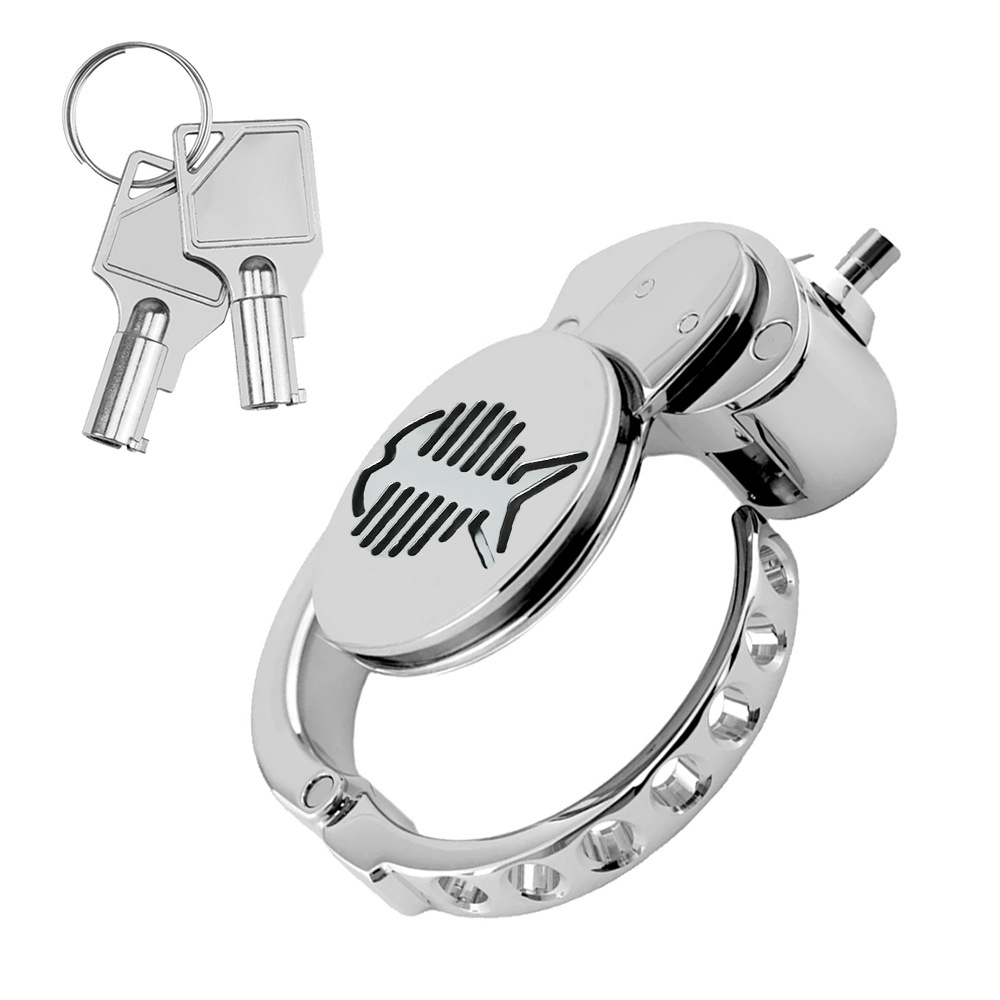 304 Stainless Steel Men's Chastity Lock with Fishbone Pattern Engraving 