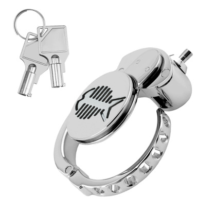 304 Stainless Steel Men's Chastity Lock with Fishbone Pattern Engraving 