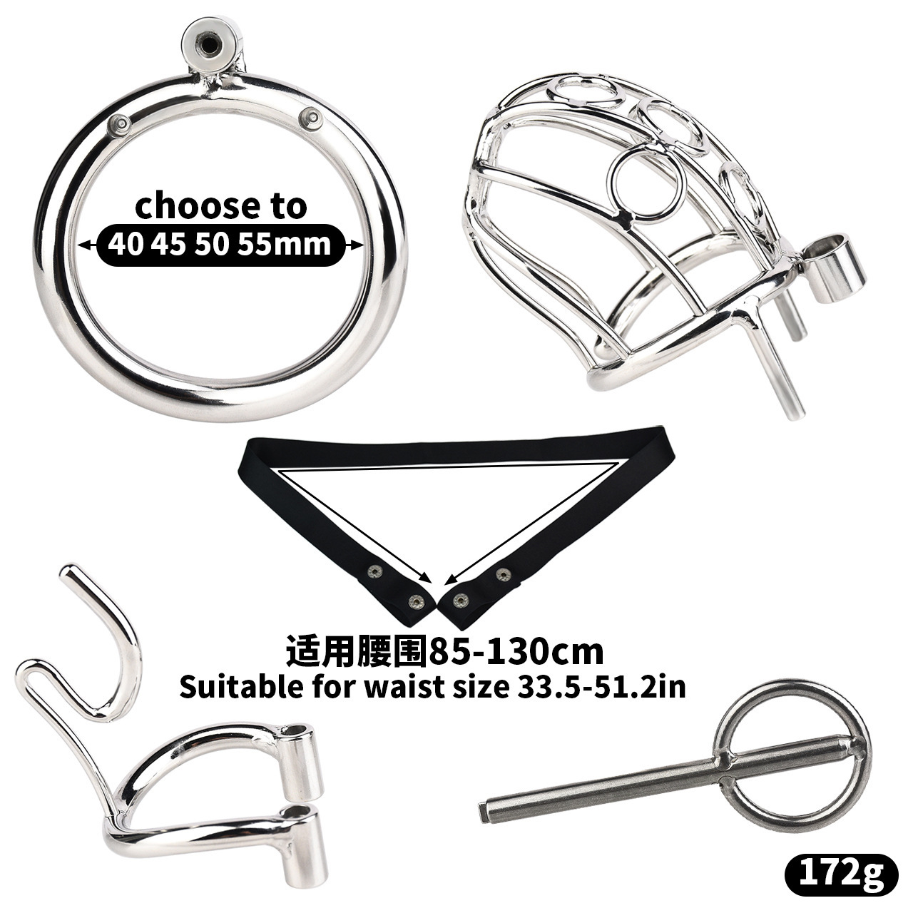 Metal Chastity Cage with Elastic Strap