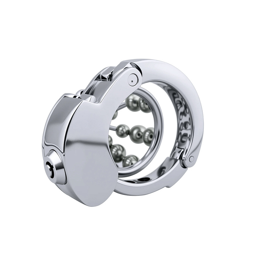Stainless Steel Chastity Cage – Movable Bead Front, 32–50mm Adjustable Ring, Built-in Lock