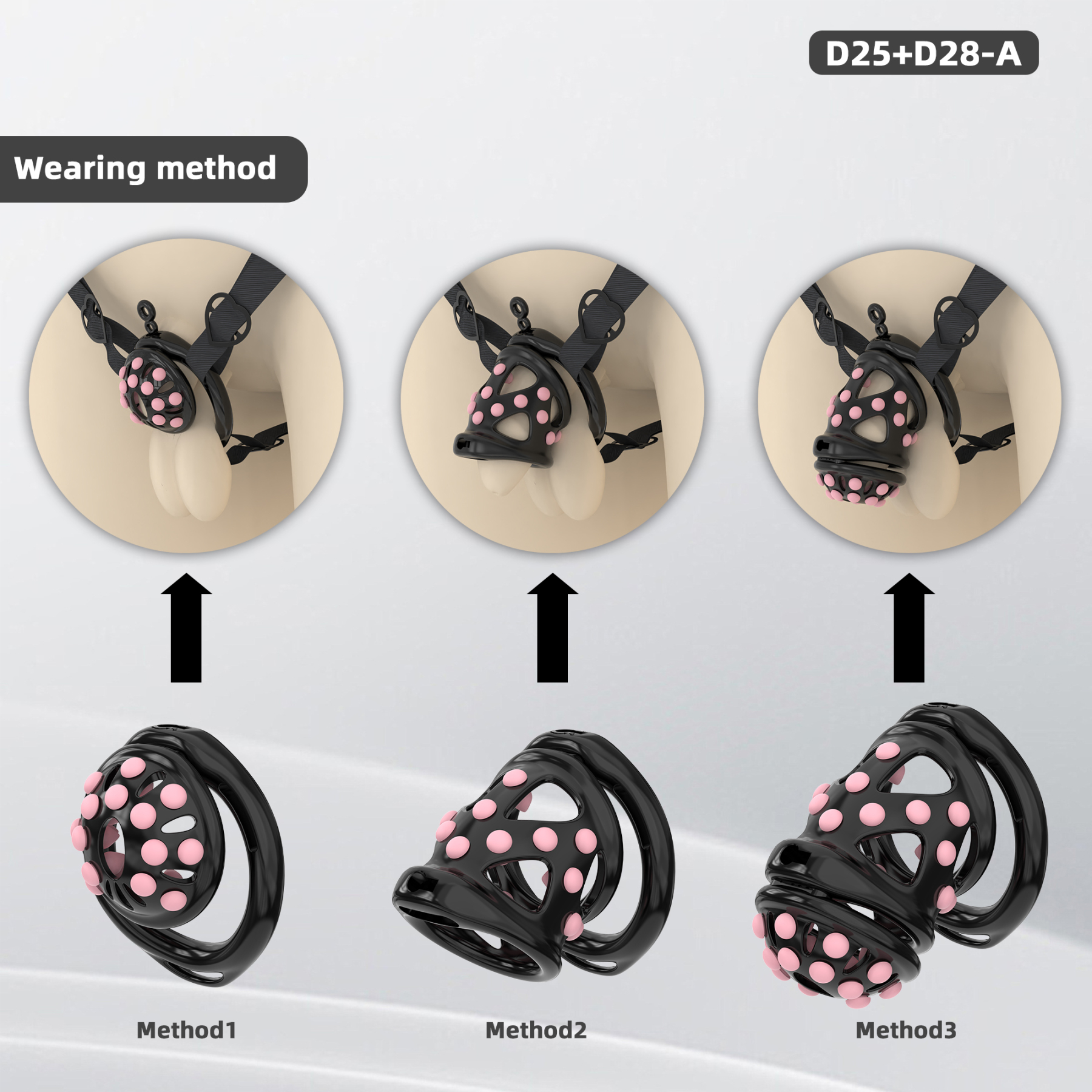 Silicone Soft Nail Chastity Cage | Male Chastity Device with Airport-Security Plastic Lock – 3 Wearing Methods, Pink/Black/Purple, S/M Sizes