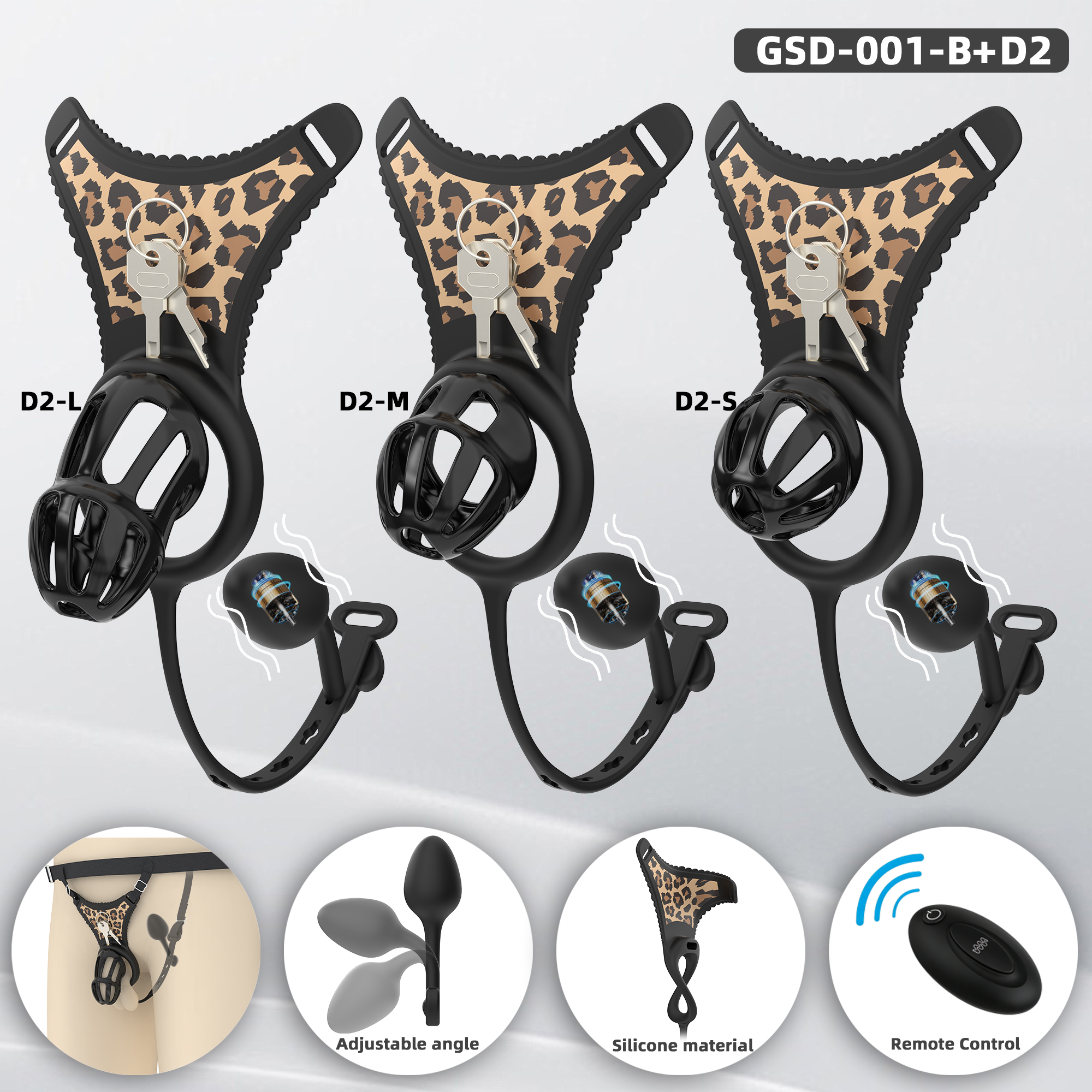 Silicone Wearable Chastity Cage with Vibrating Butt Plug & Remote Control 