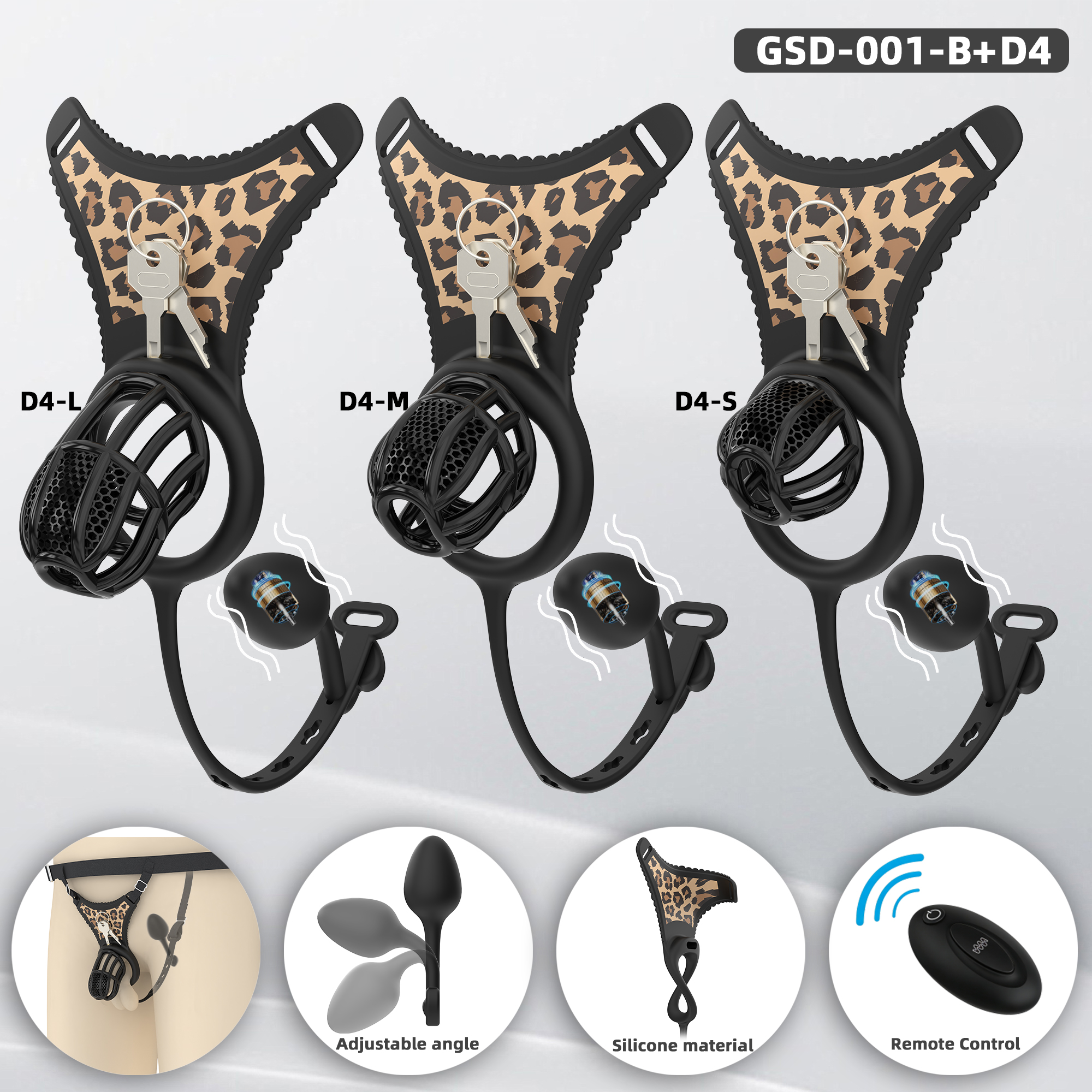 Remote Control Silicone Chastity Device with Adjustable Angle Anal Plug – Breathable Cage System (S/M/L) 