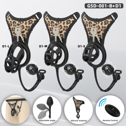 Leopard Print Wearable Chastity Cage with Remote Vibrating Plug