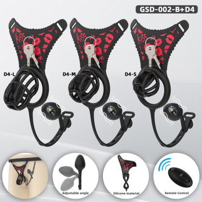 Remote Control Silicone Chastity Device with Adjustable Angle Anal Plug – Breathable Cage System (S/M/L) 