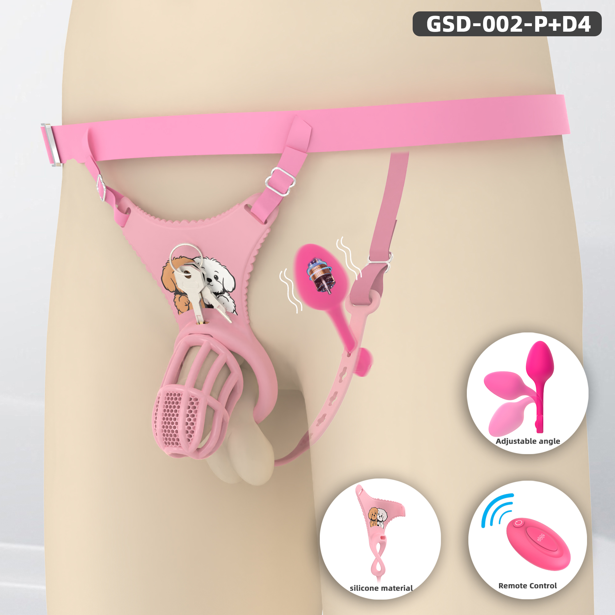 Remote Control Silicone Chastity Device with Adjustable Angle Anal Plug – Breathable Cage System (S/M/L) 