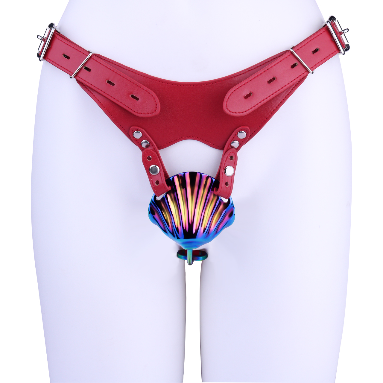 Iridescent Shell Belted Chastity Lock – Adjustable Strap, Unique Rainbow Finish & Secure Fit