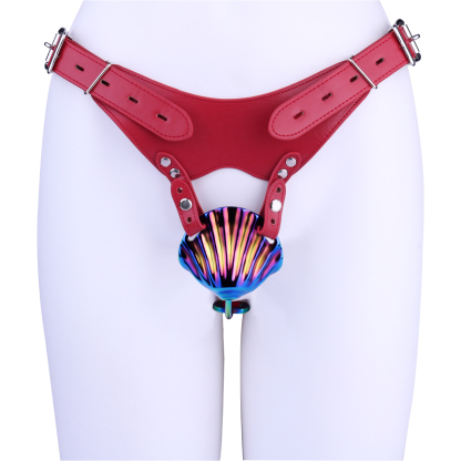 Iridescent Shell Belted Chastity Lock – Adjustable Strap, Unique Rainbow Finish & Secure Fit
