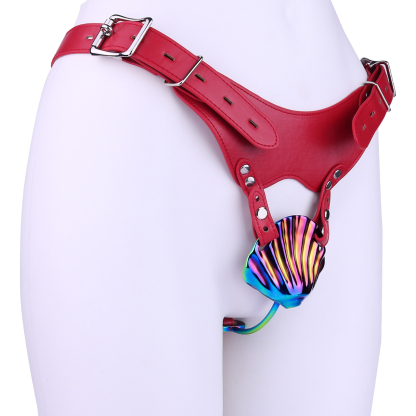 Iridescent Shell Belted Chastity Lock – Adjustable Strap, Unique Rainbow Finish & Secure Fit