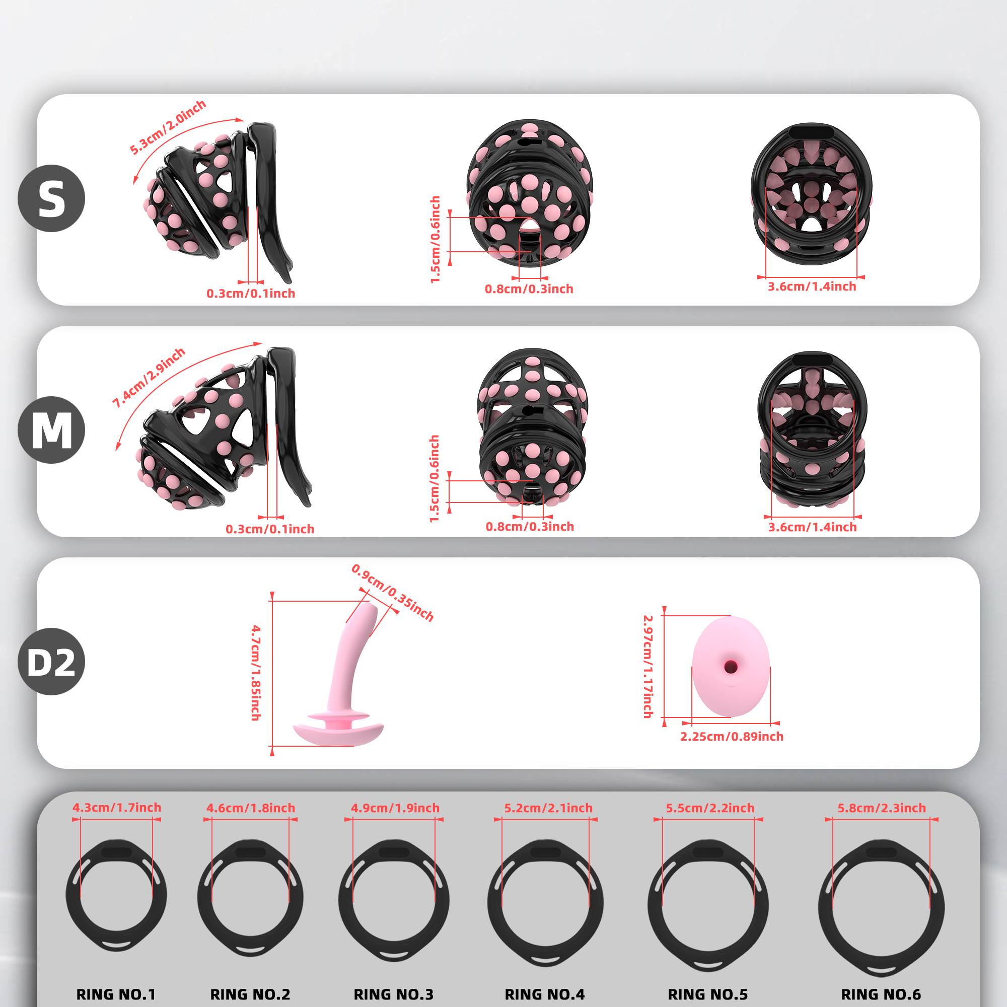 Silicone Soft Nail Chastity Cage | Male Chastity Device with Airport-Security Plastic Lock – 3 Wearing Methods, Pink/Black/Purple, S/M Sizes