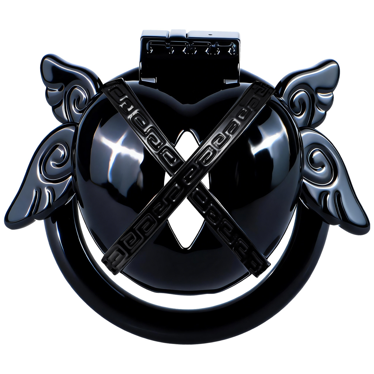 Angel Resin Chastity Lock – Black Heart Design with Wings