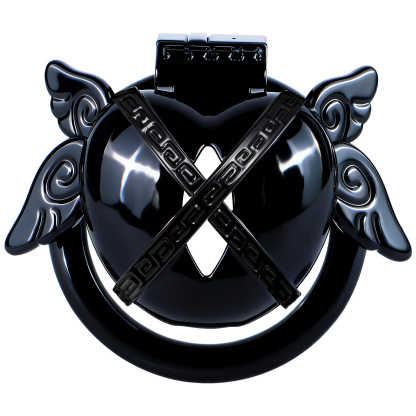 Angel Resin Chastity Lock – Black Heart Design with Wings