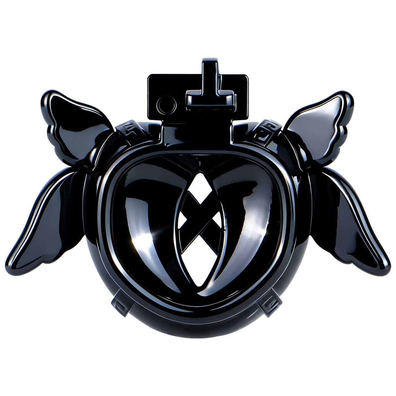 Angel Resin Chastity Lock – Black Heart Design with Wings