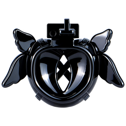 Angel Resin Chastity Lock – Black Heart Design with Wings