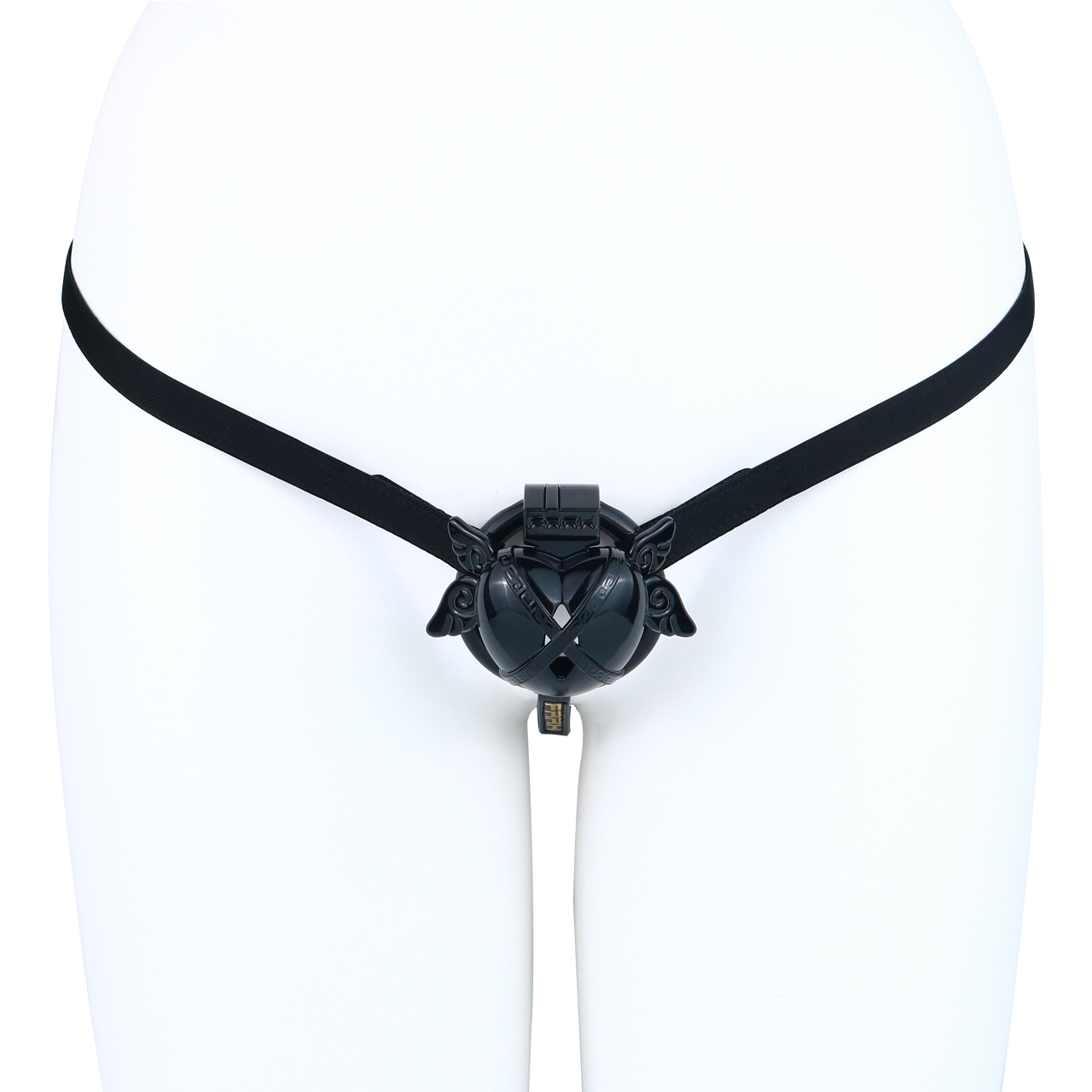 Angel Resin Chastity Lock – Black Heart Design with Wings