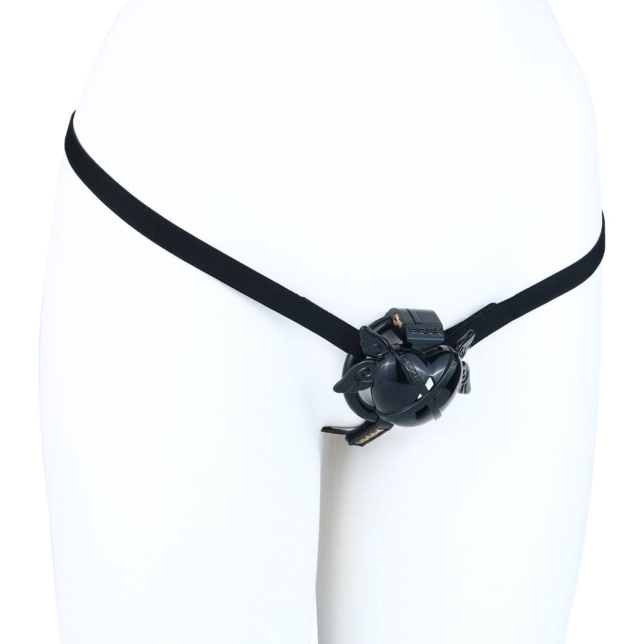 Angel Resin Chastity Lock – Black Heart Design with Wings