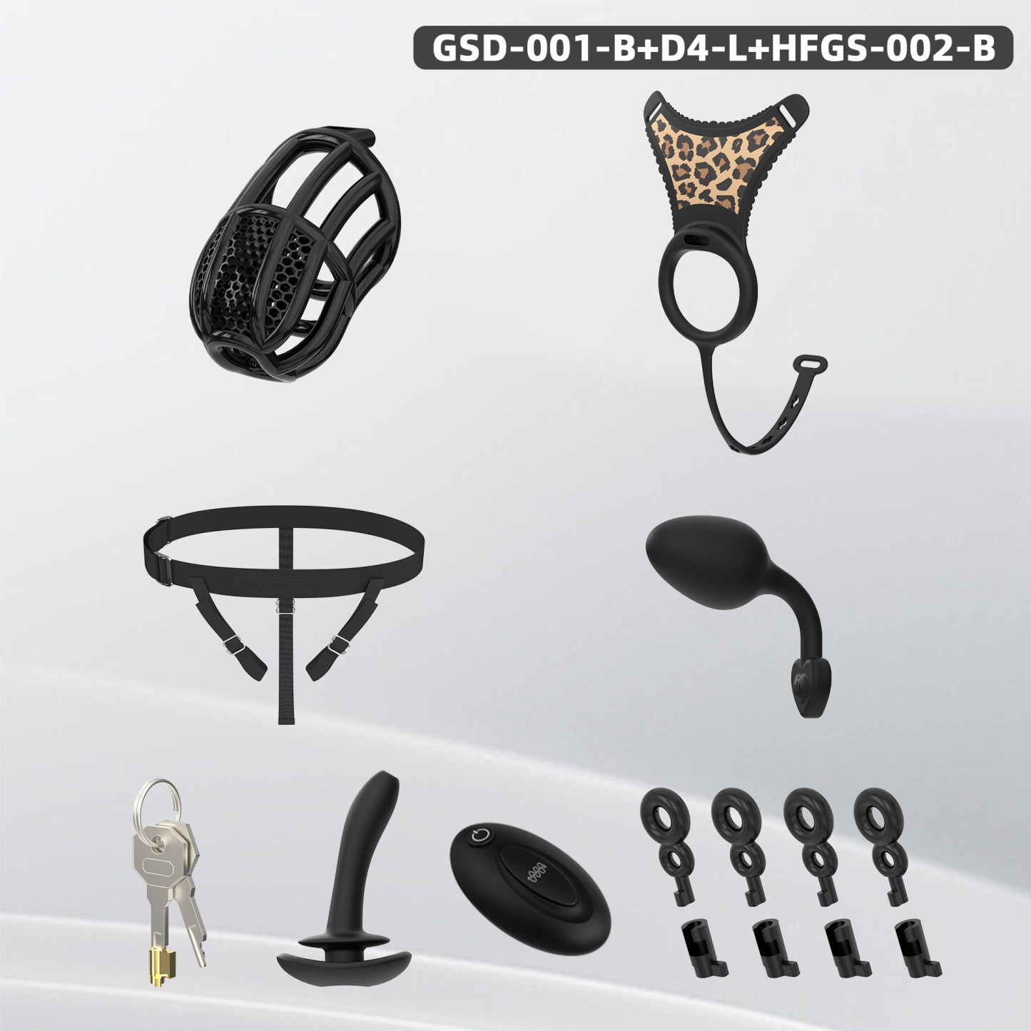 Remote Control Silicone Chastity Device with Adjustable Angle Anal Plug – Breathable Cage System (S/M/L) 