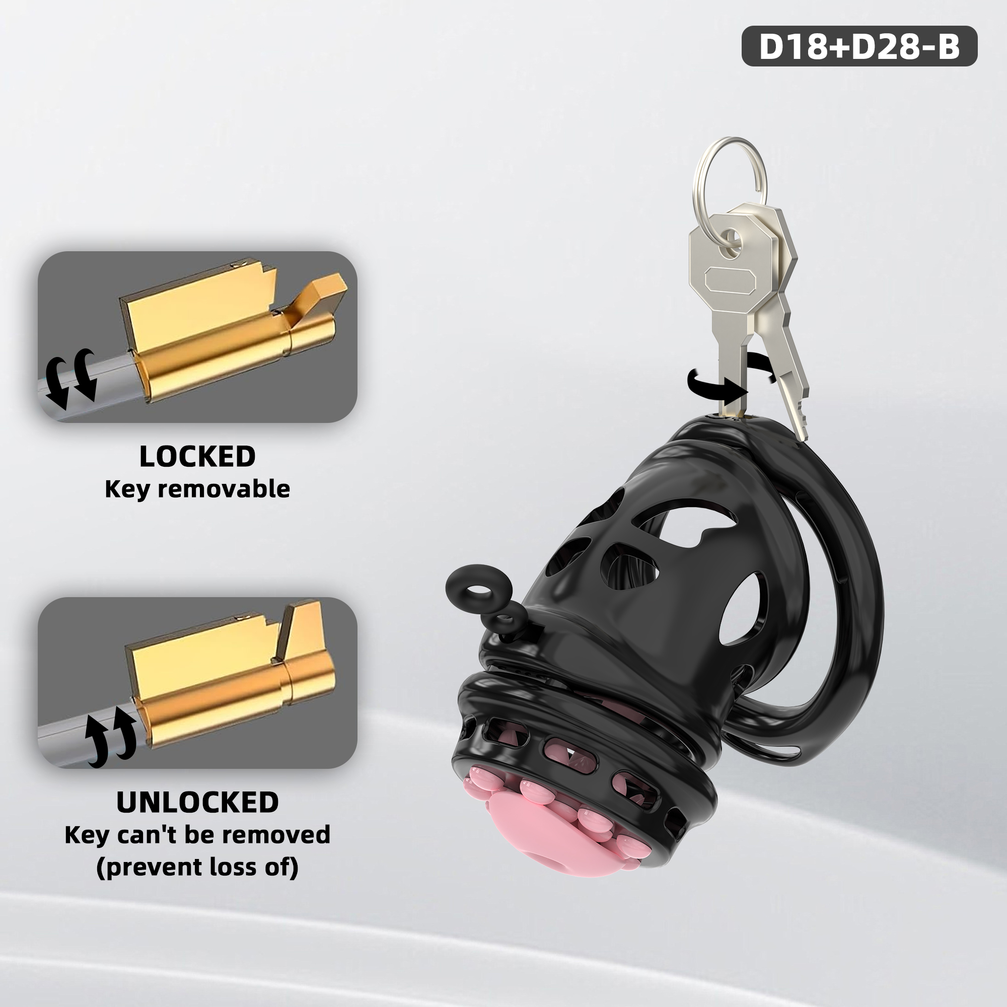 Double Layer Resin Chastity Cage Set for Men – Adjustable Hard Resin Cage with Soft Silicone Spike Bead Ring, S/M Sizes, Pink Purple Black Options