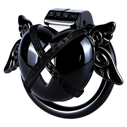 Angel Resin Chastity Lock – Black Heart Design with Wings
