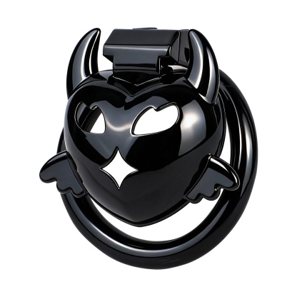 Little Devil Heart Resin Chastity Lock – Black Cute Horn Design