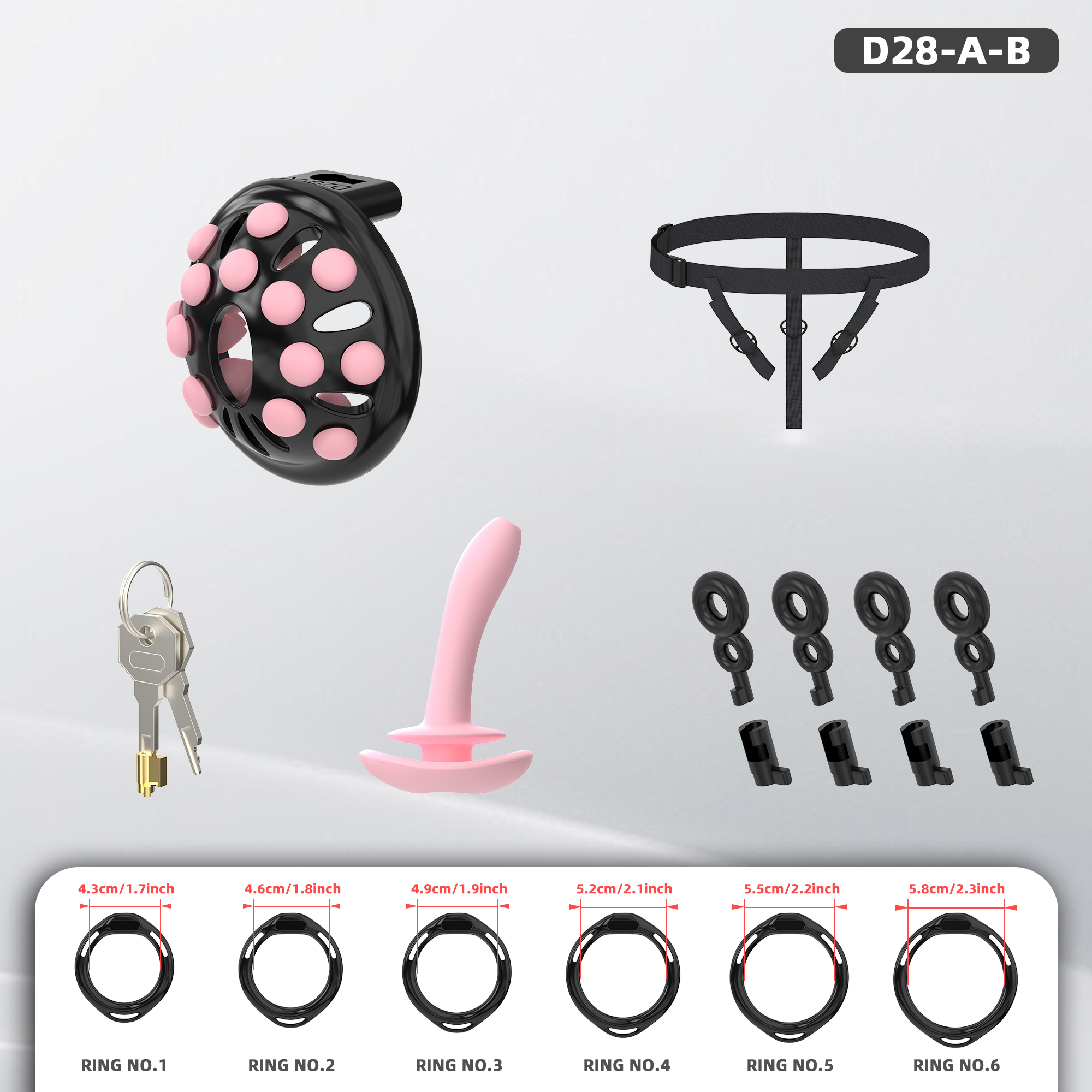 Adjustable Silicone Bead Chastity Lock Device for Men – Wearable Waist Belt & Strapless Options, Pink/Purple/Black Secure Intimate Cage with Soft Silicone Stimulation Beads