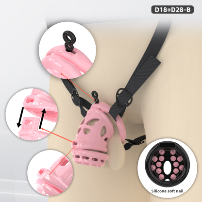 Double Layer Resin Chastity Cage Set for Men – Adjustable Hard Resin Cage with Soft Silicone Spike Bead Ring, S/M Sizes, Pink Purple Black Options
