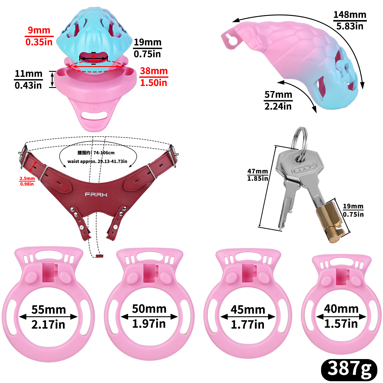 Dragon Scale Belted Chastity Cage – Ergonomic Fantasy Design with Adjustable Support Belt | Cage Sizes: S/M/L & Ring Options: S–XL