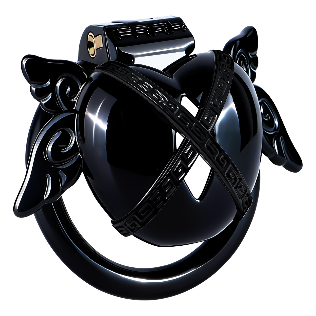 Angel Resin Chastity Lock – Black Heart Design with Wings
