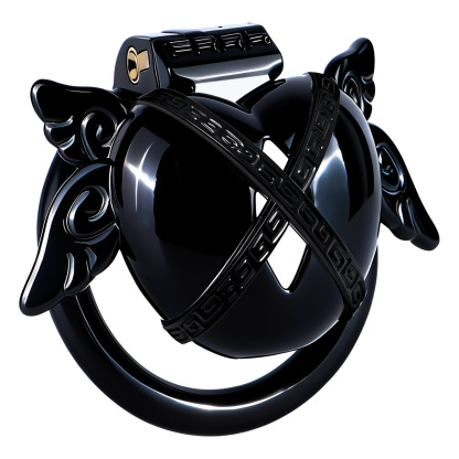 Angel Resin Chastity Lock – Black Heart Design with Wings