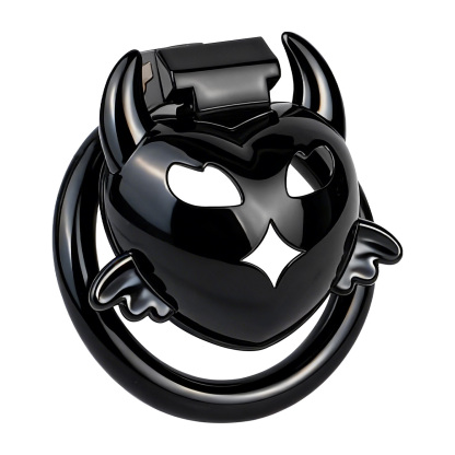 Little Devil Heart Resin Chastity Lock – Black Cute Horn Design
