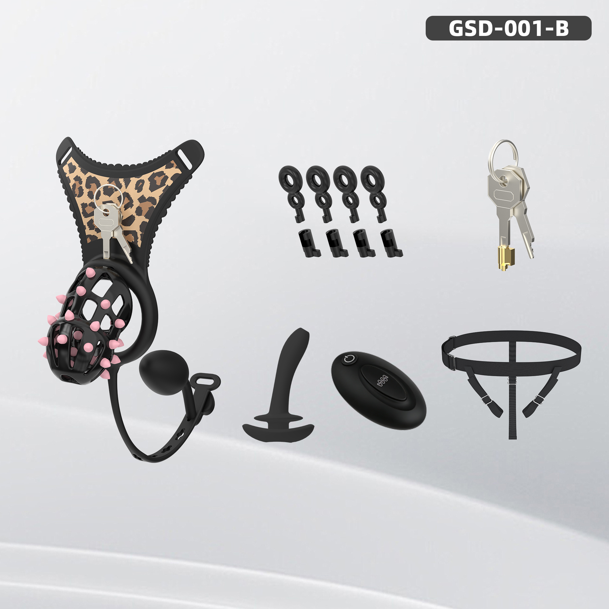 Spiked Chastity Cage Harness Set with Remote Vibrating Anal Plug