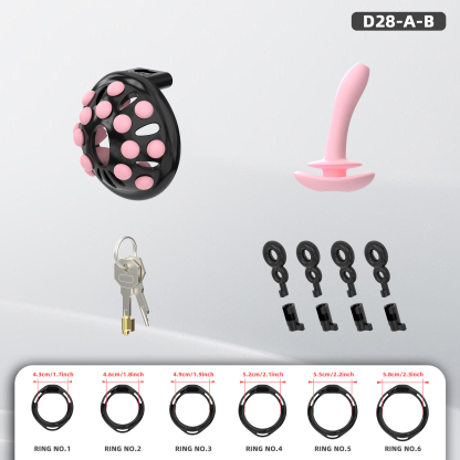 Adjustable Silicone Bead Chastity Lock Device for Men – Wearable Waist Belt & Strapless Options, Pink/Purple/Black Secure Intimate Cage with Soft Silicone Stimulation Beads