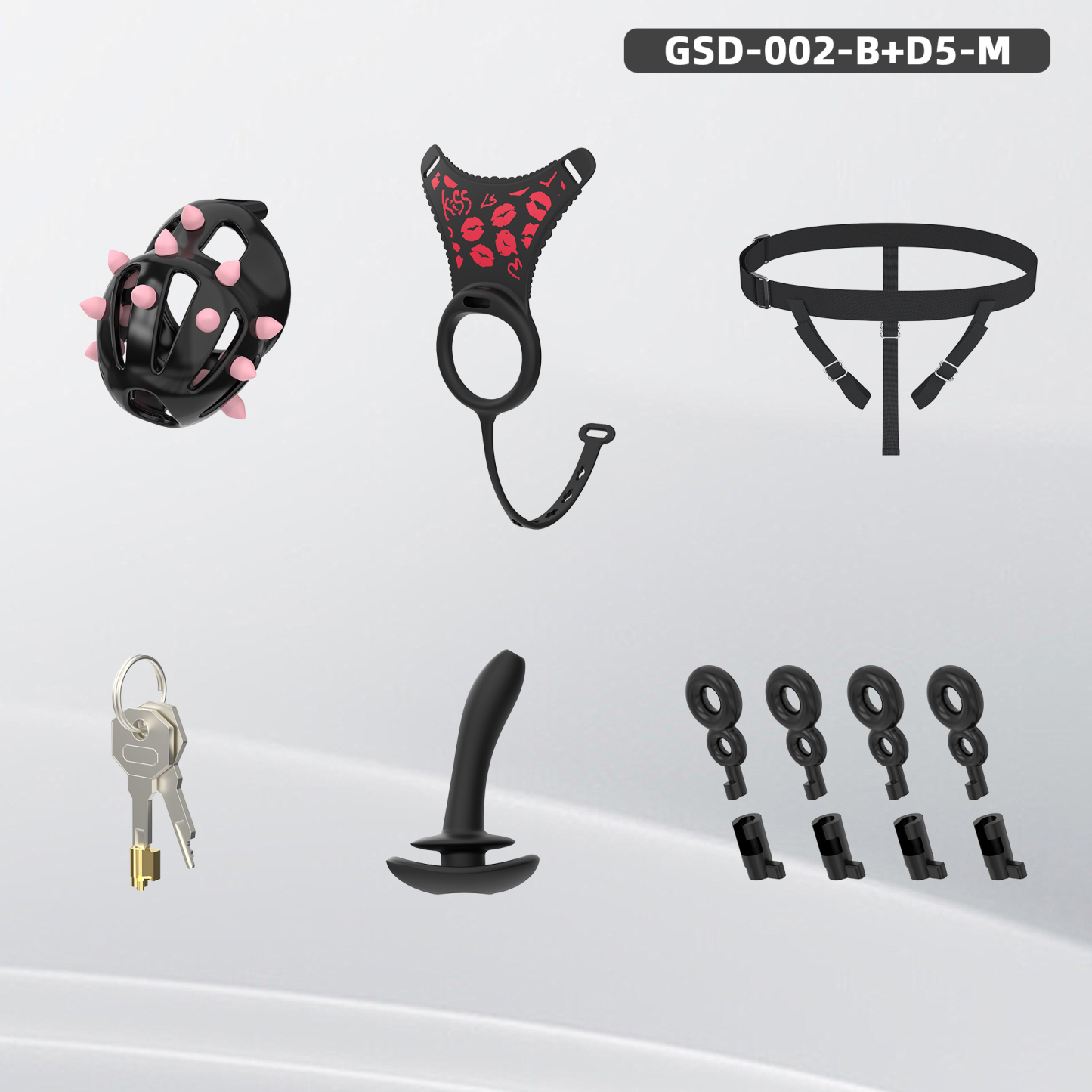 Spiked Chastity Cage Harness Set with Remote Vibrating Anal Plug
