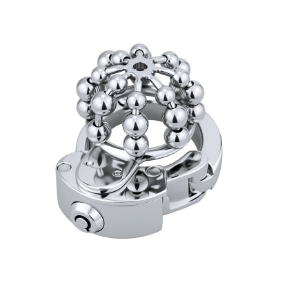 Stainless Steel Chastity Cage – Movable Bead Front, 32–50mm Adjustable Ring, Built-in Lock