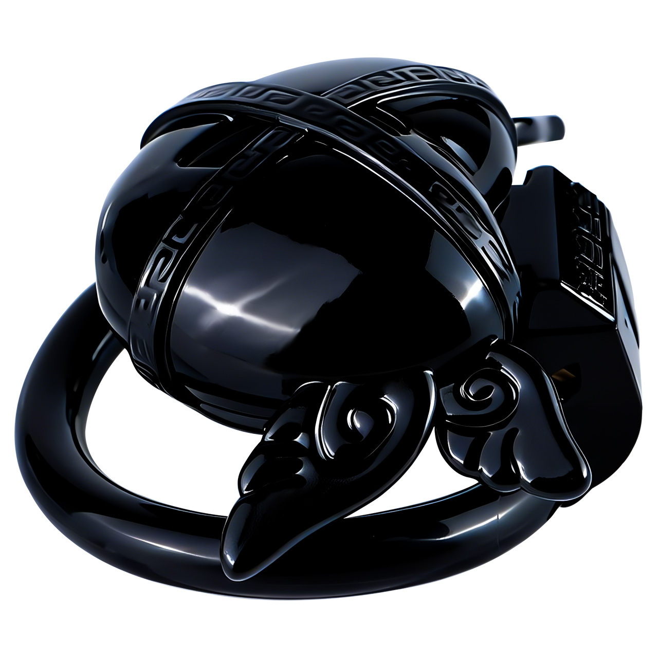 Angel Resin Chastity Lock – Black Heart Design with Wings