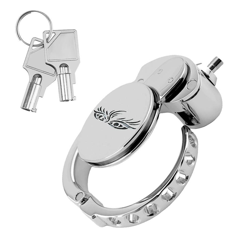 304 Stainless Steel Men’s Chastity Lock with Eye Design | Secure Long Cage with Adjustable Rings