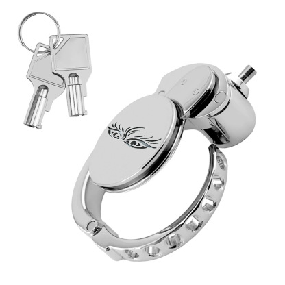 304 Stainless Steel Men’s Chastity Lock with Eye Design | Secure Long Cage with Adjustable Rings