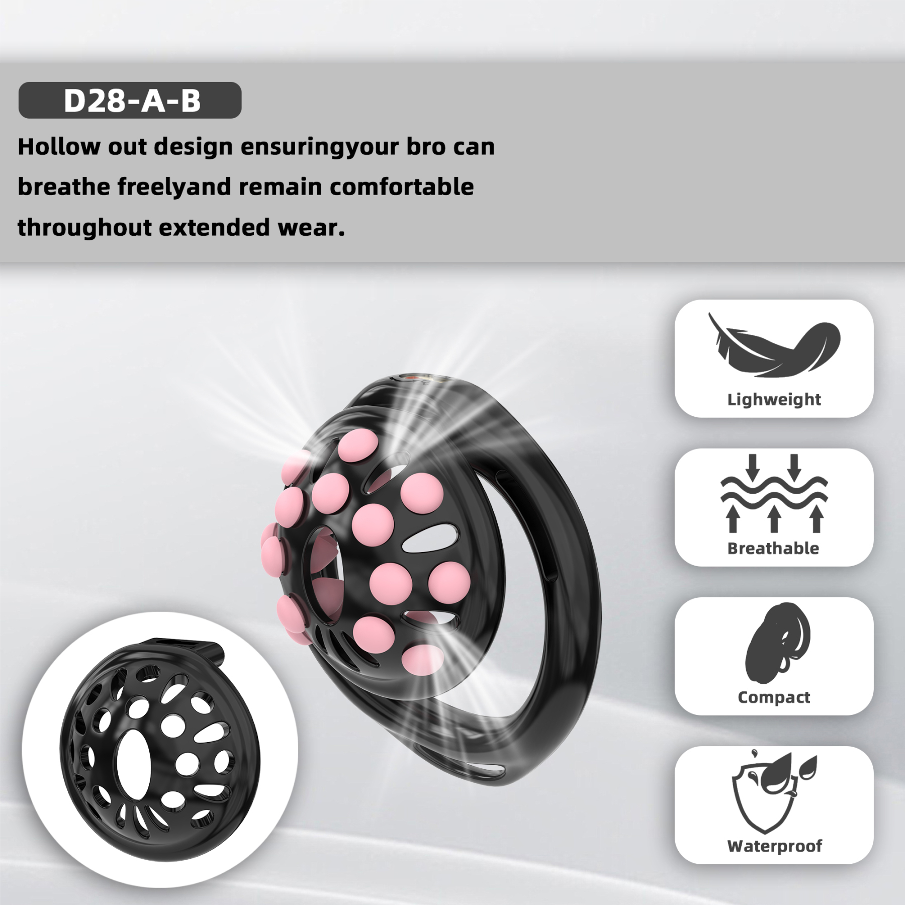 Adjustable Silicone Bead Chastity Lock Device for Men – Wearable Waist Belt & Strapless Options, Pink/Purple/Black Secure Intimate Cage with Soft Silicone Stimulation Beads