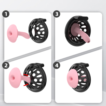 Silicone Soft Nail Chastity Cage | Male Chastity Device with Airport-Security Plastic Lock – 3 Wearing Methods, Pink/Black/Purple, S/M Sizes