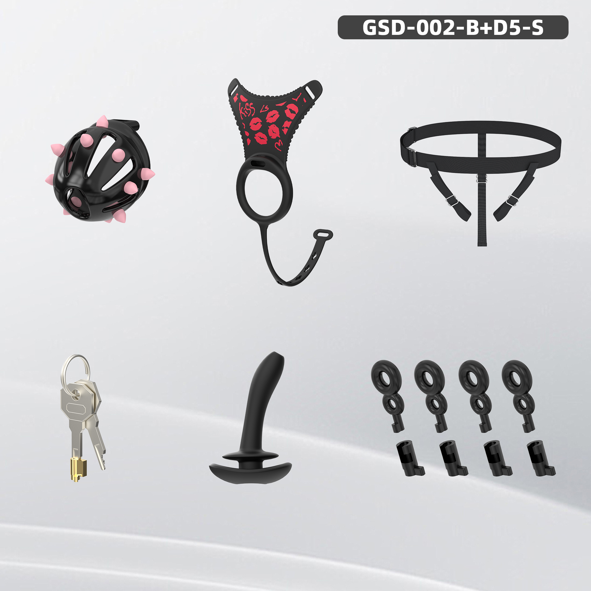 Spiked Chastity Cage Harness Set with Remote Vibrating Anal Plug