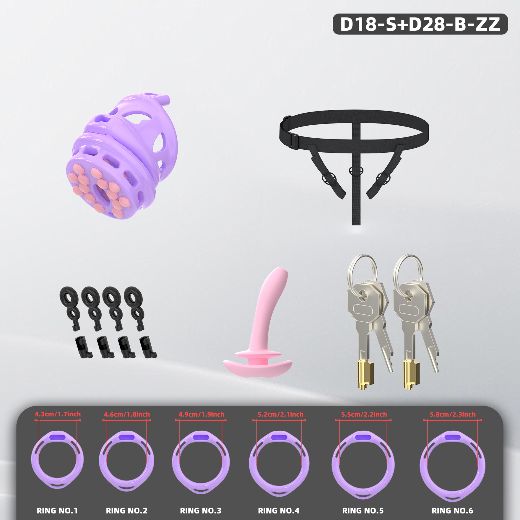 Double Layer Resin Chastity Cage Set for Men – Adjustable Hard Resin Cage with Soft Silicone Spike Bead Ring, S/M Sizes, Pink Purple Black Options
