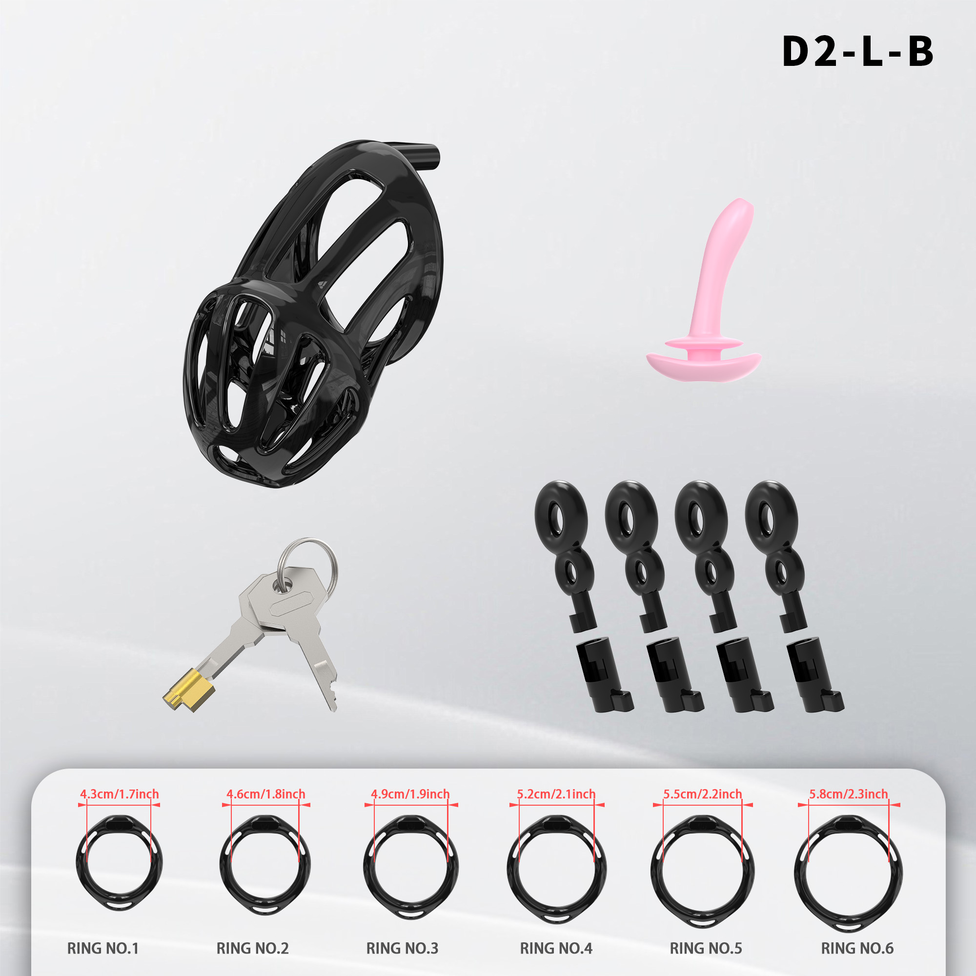 Lightweight ABS Chastity Cage with 6 Lock Rings – Breathable Male Chastity Device in Black, Pink, and Purple (S/M/L Sizes)-ToyAura