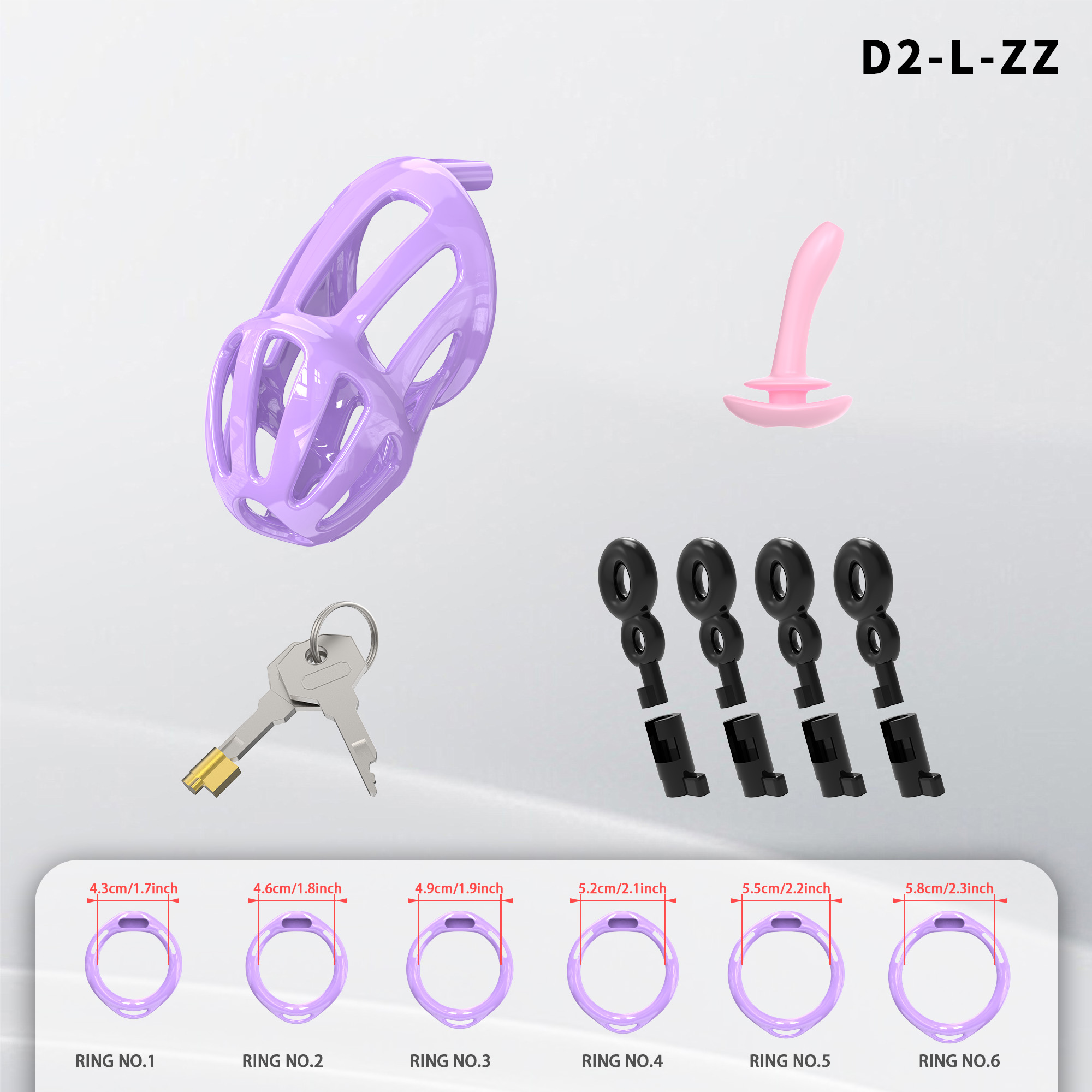 Lightweight ABS Chastity Cage with 6 Lock Rings – Breathable Male Chastity Device in Black, Pink, and Purple (S/M/L Sizes)-ToyAura
