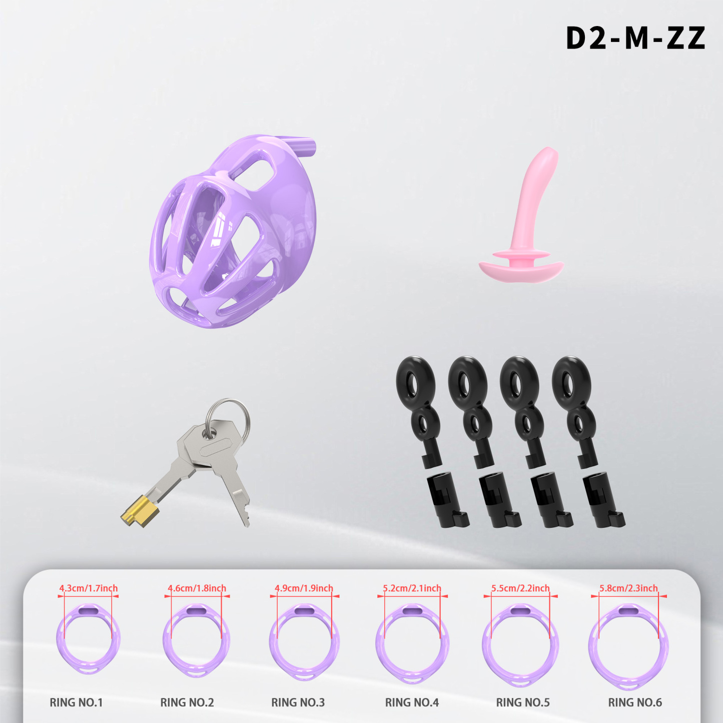 Lightweight ABS Chastity Cage with 6 Lock Rings – Breathable Male Chastity Device in Black, Pink, and Purple (S/M/L Sizes)-ToyAura
