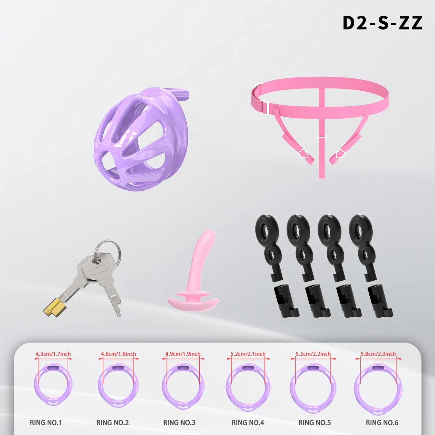 Lightweight ABS Chastity Cage with 6 Lock Rings – Breathable Male Chastity Device in Black, Pink, and Purple (S/M/L Sizes)-ToyAura