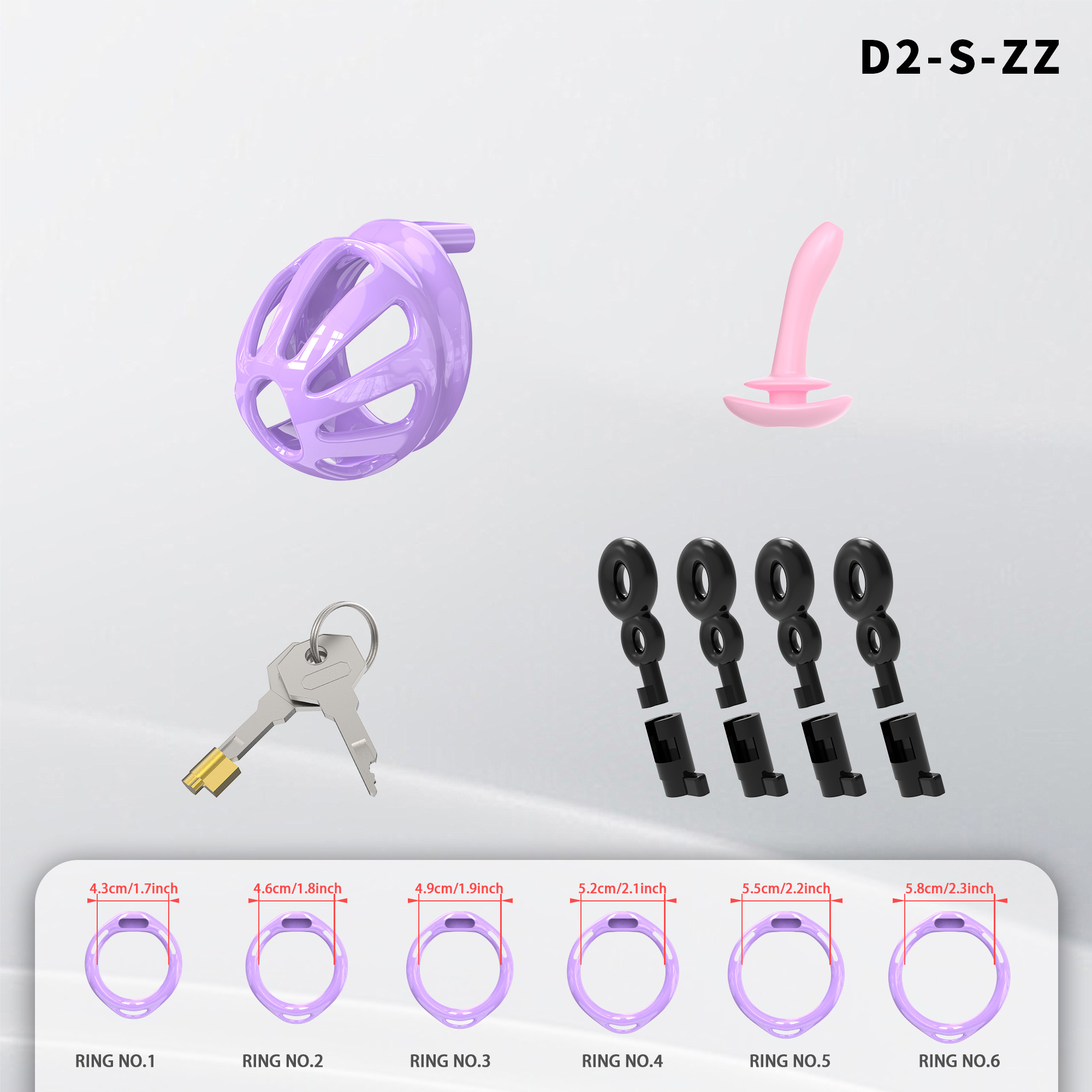 Lightweight ABS Chastity Cage with 6 Lock Rings – Breathable Male Chastity Device in Black, Pink, and Purple (S/M/L Sizes)-ToyAura
