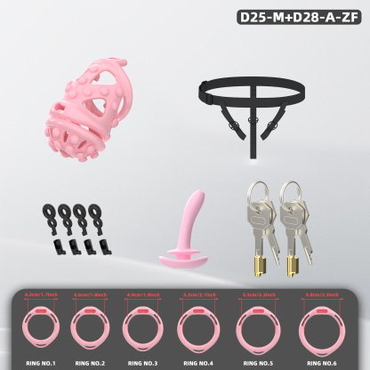 Silicone Soft Nail Chastity Cage | Male Chastity Device with Airport-Security Plastic Lock – 3 Wearing Methods, Pink/Black/Purple, S/M Sizes